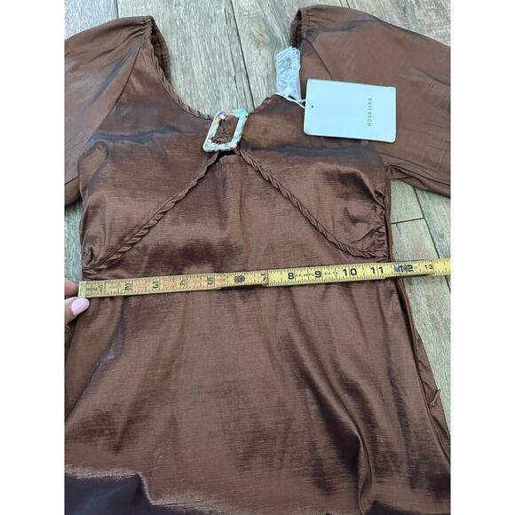 NWT Hosbjerg Women's Brown Elora Buckle V-Neckline Mini Dress Size Small - Picture 16 of 16